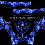 The True Fire sled wrap for Polaris IQ Racer chassis snowmobiles, shown with blue flame and black background