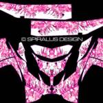 The True Fire sled wrap for Polaris IQ Racer chassis snowmobiles, shown with pink flame and white background