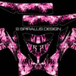 The True Fire sled wrap for Polaris IQ Racer chassis snowmobiles, shown with pink flame and black background