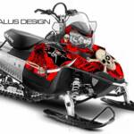 Preview of the revised Jolly Roger graphic kit for Polaris IQ Shift RMK sleds, in red.