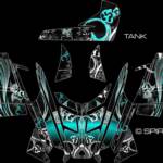 Perennial sled graphic for the Polaris Rush/PRO RMK chassis, in cyan
