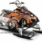 Preview of the Horizon wrap for Polaris Rush and PRO RMK sleds, in orange. Shown with optional tank pieces