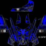 The "Devil" sled wrap for Polaris Rush, PRO RMK snowmobiles, in blue