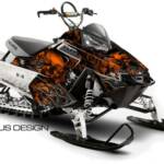 Preview of the "Devil" sled wrap for Polaris Rush, PRO RMK snowmobiles, in orange