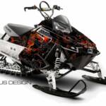 Preview of the 'Transmission Fluid' sled wrap for Polaris Rush, Assault or PRO RMK snowmobiles, in fire