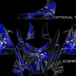 The Warp Drive sled graphic, for Polaris Rush/PRO RMK based sleds, shown here in blue with optional tank section