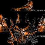 The Warp Drive sled graphic, for Polaris Rush/PRO RMK based sleds, shown here in orange with optional tank section