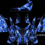 The True Fire sled wrap for Polaris PRO RMK and Rush snowmobiles, shown with blue flame and black background