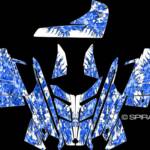 The True Fire sled wrap for Polaris PRO RMK and Rush snowmobiles, shown with blue flame and white background