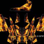 The True Fire sled wrap for Polaris PRO RMK and Rush snowmobiles, shown with natural flame and black background