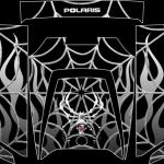 Polaris RZR Webby Metal wrap, with black background and grey flames