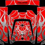 Polaris RZR Webby Metal wrap, with red background and grey flames