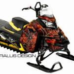 Preview of the Webby Metal sled wrap for Ski Doo REV XM or XS snowmobiles, in fire