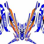 Yamaha SR Viper sled wrap, the "Replica", shown in blue and orange

Hood, side panels and tank/knee well parts shown here